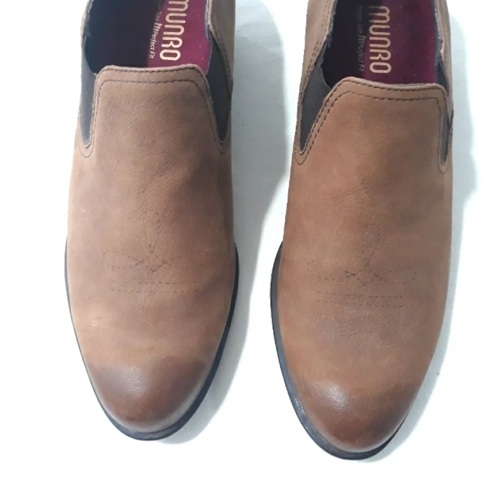 Munro American Tan Boots Leather Loafer Heels Bootie Size 11 M